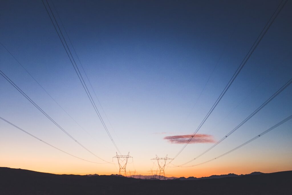 Electricity transmission towers representing energy supplier disputes
