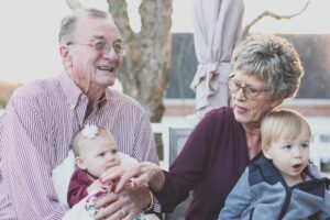 Grandparents spending time with young grandchildren outdoors