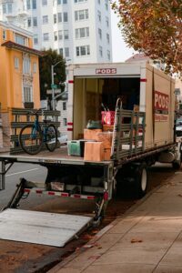 Moving truck with boxes loaded on the back